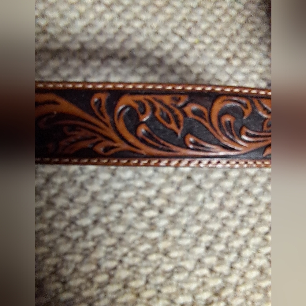 Justin Top Grain Leather Tooled Belt Size 28 NWOT Made in USA Western Floral - Picture 7 of 8